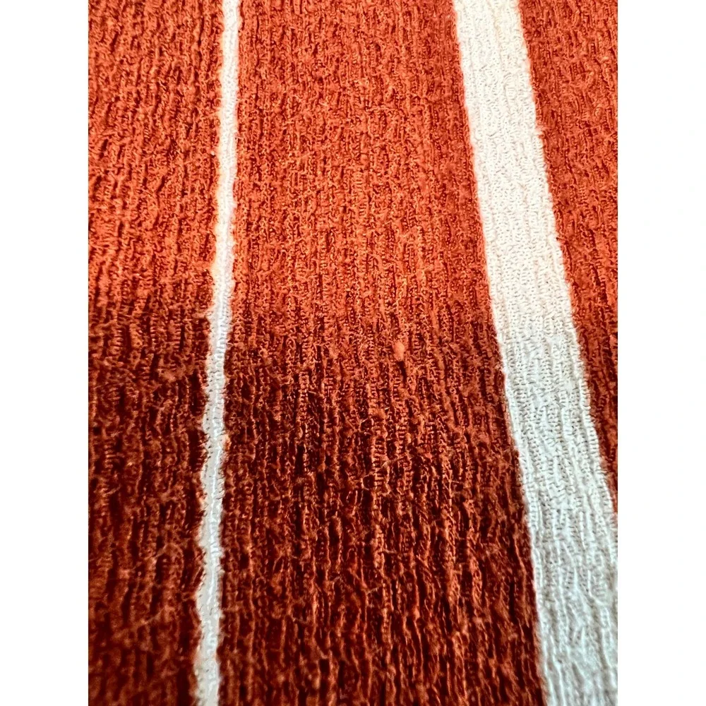 Anthropologie Rust‎ Orange White Striped Off the Shoulder Puff Sleeve Top Large